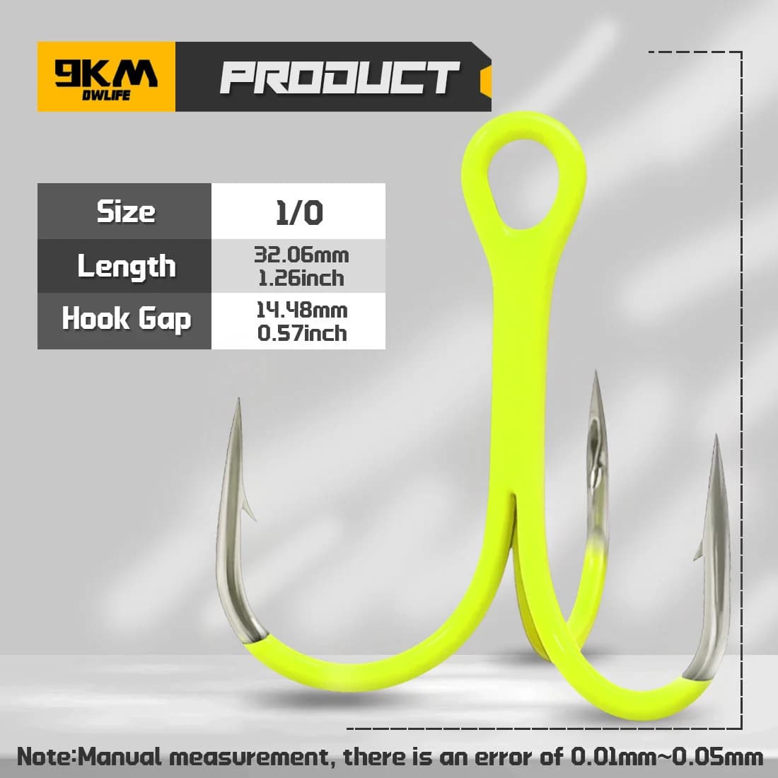 Móc câu ba chấu (Treble Hooks) xanh huỳnh quang UV, 10 Cái