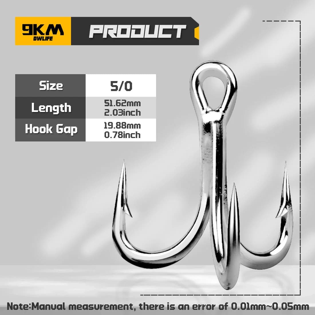 Lưỡi câu ba chấu cong tròn siêu cứng, Size 4X, Hộp 10 chiếc